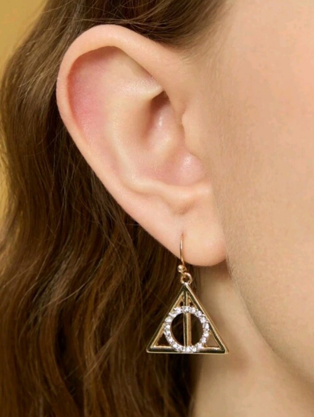 14K‎ Gold Harry Potter Deathly Hallows Dangle Drop Gryffindor Hogwarts Earrings